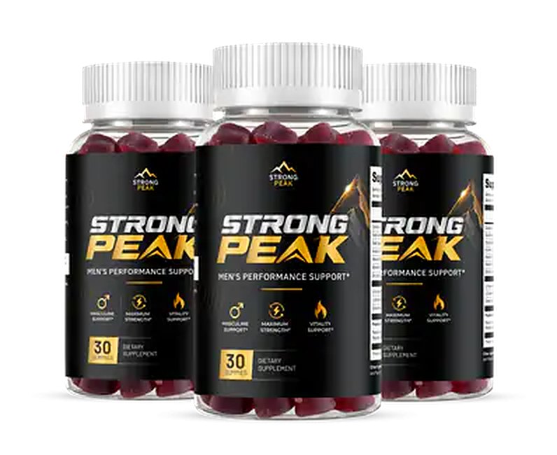 Three bottles of Strong Peak men's performance gummies, 30 gummies each